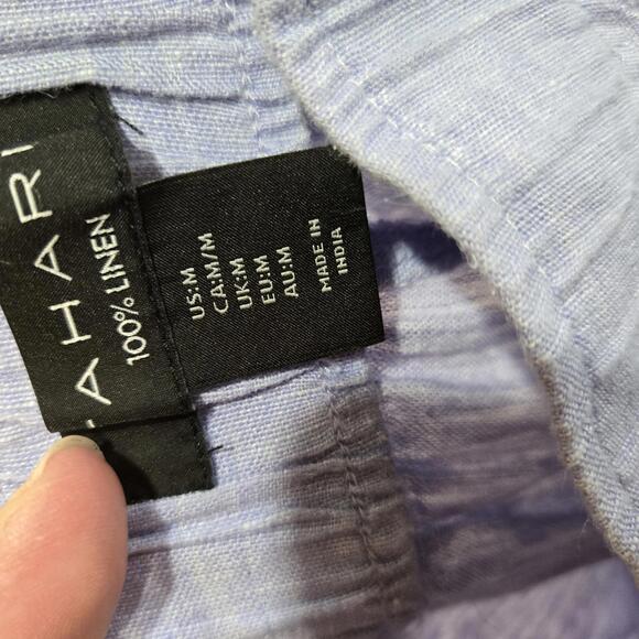 Tahari 100% Linen Blue Wide Leg Pants Elastic Waist with Pockets - Picture 6 of 6